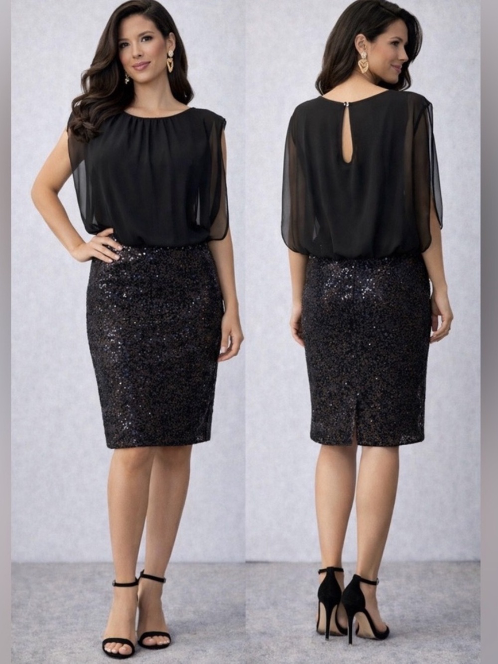 Steve Harvey Celebrity Edition Black Chiffon Blouson Sequin Dress Sz 2X  NWT
